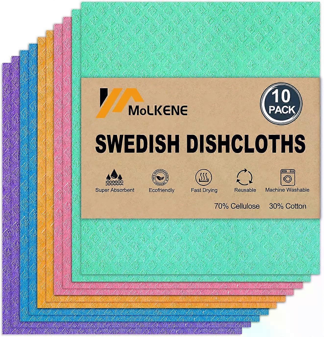 瑞典洗碗布，10 件装可重复使用的厨房洗碗布，超吸水性