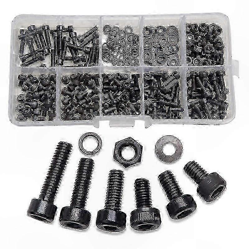 300 adet M3 Altıgen Vidalar Somun Yıkayıcılar DIY Projeleri ve Onarımları için Siyah Plastik Saklama Kutusu ile Set