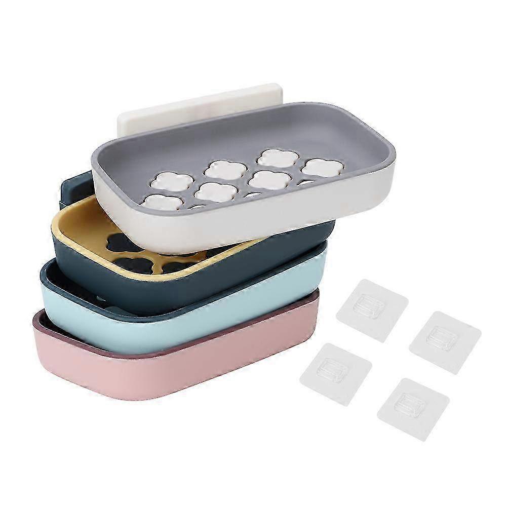 4Pcs Double Layer Wall Mounted Soap Holder Tray Box Rack - Bathroom Household Organizer for Efficient Space Saving
