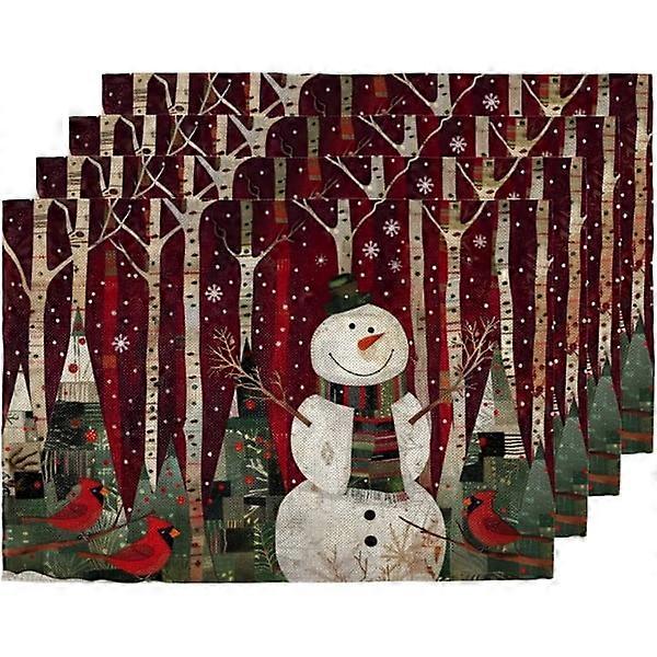 Snowman Tree Christmas Birds Christmas Placemat Set of 4 Heat Resistant Washed Table Mats