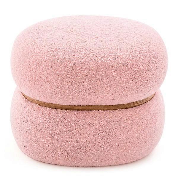 Oval Stool with Non-Slip Foot Pads Padded Dressing Stool Made of Sherpa Pink 44 x 35 x 35 cm