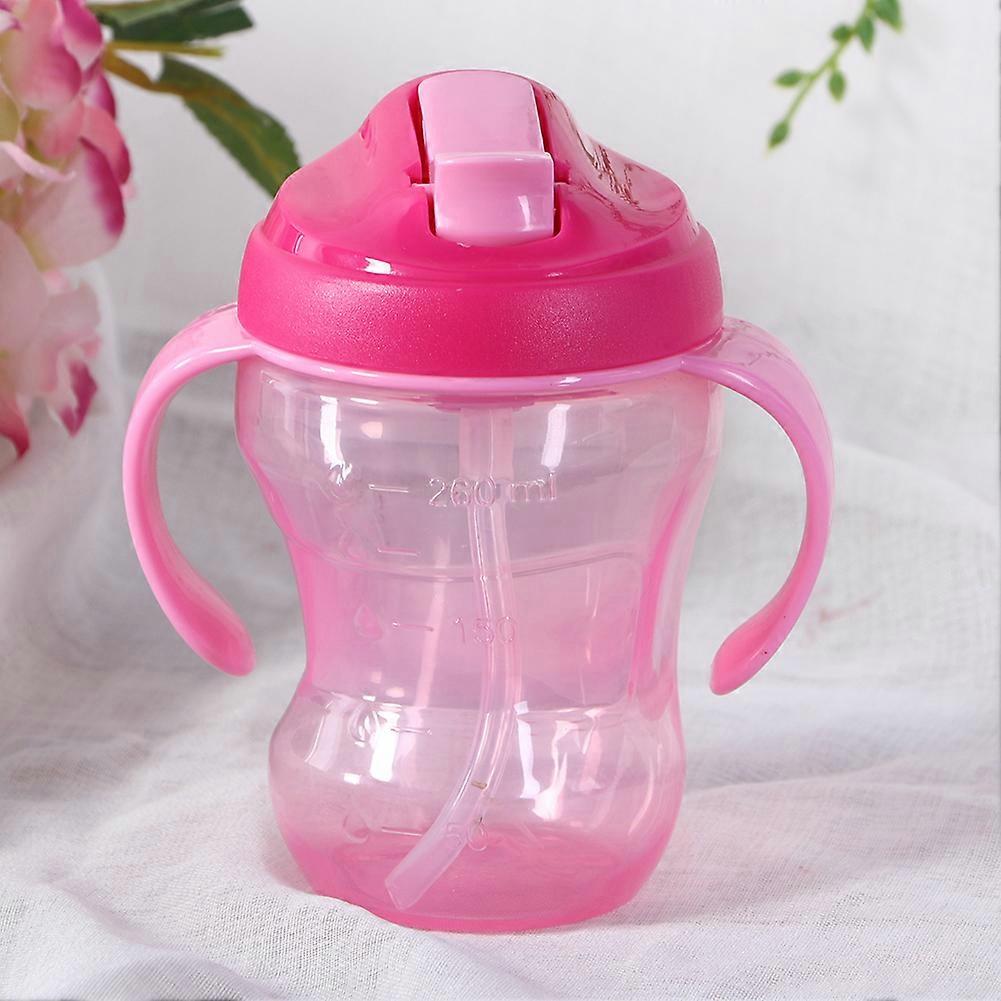 260ml Double Handle Infant Kid Non slip Leakproof Water Drinking Learning Cup(Pink )