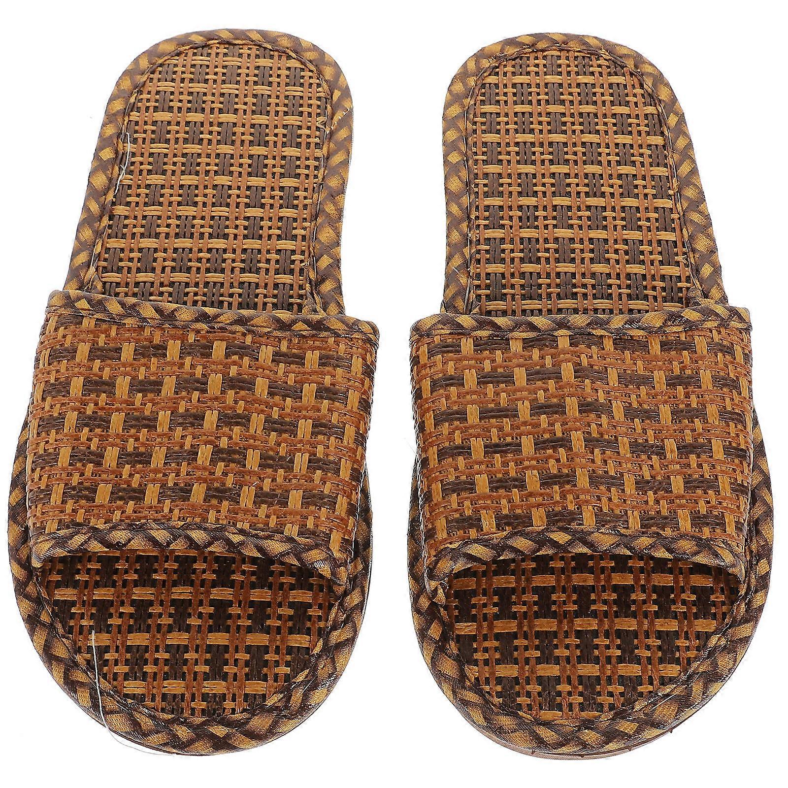 Bamboo Straw OpenToe Slippers for Home Use Lightweight Comfortable Sandals Light Brown