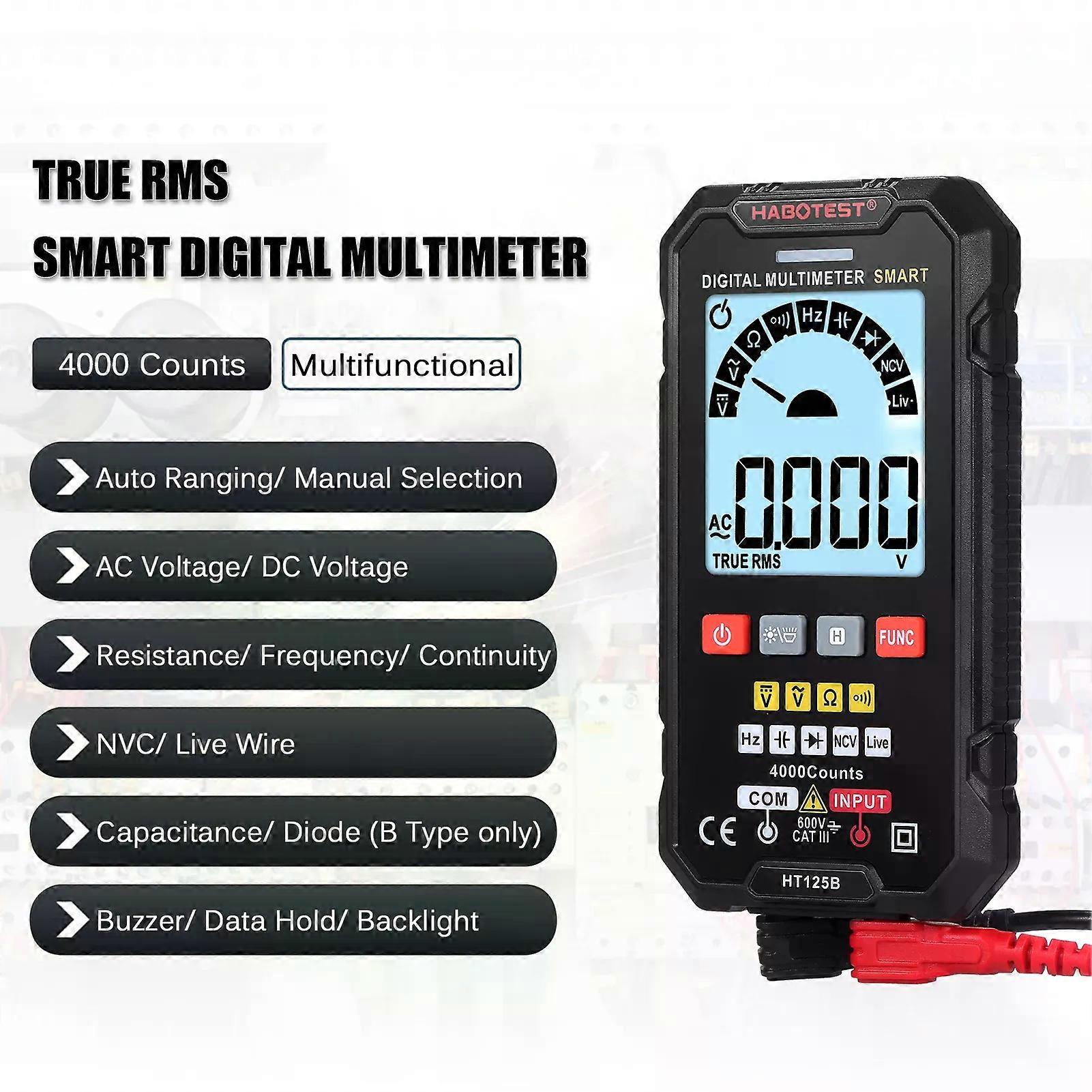 HABOTEST HT125B 4000 Digital Multimeter Counts True RMS Automatic Voltage Meter 600V AC DC Voltmeter Electric Test Pen