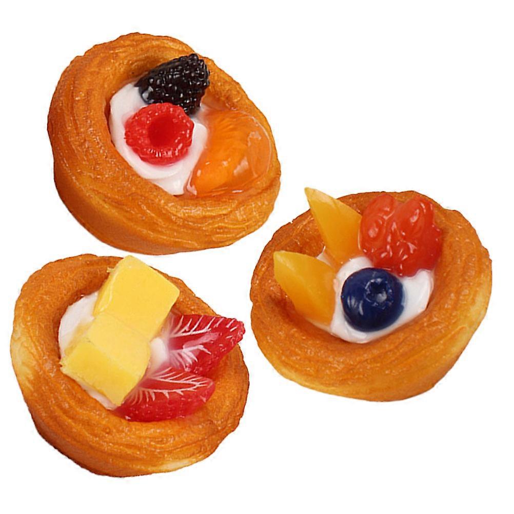 Lifelike Brown Egg Tart Model for Decor Realistic Simulation Snack PU Material 3pcs