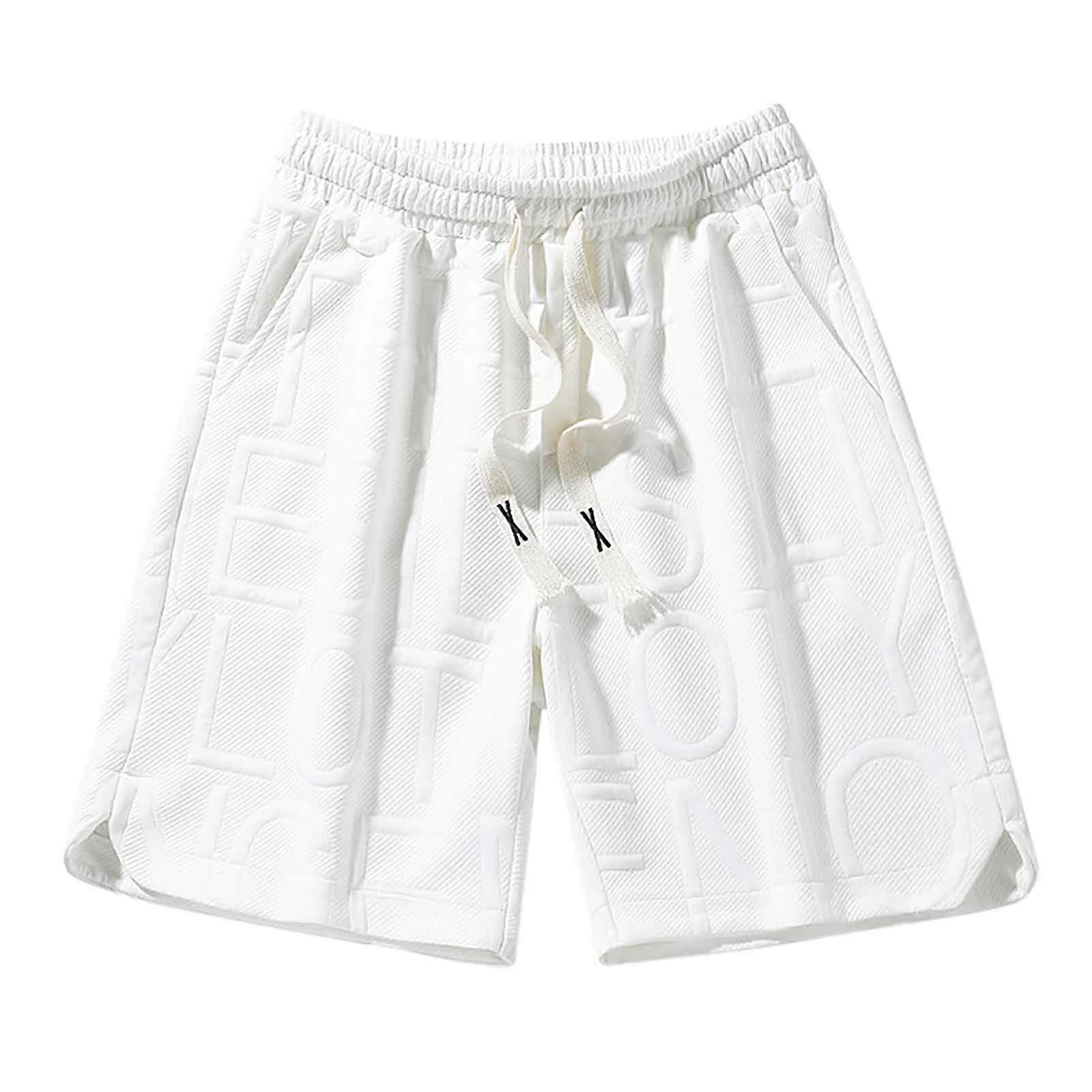Sport Shorts Men's Lightweight Running Shorts With Pockets, Elastic Waist, Breathable, Summer Training, White 3XL