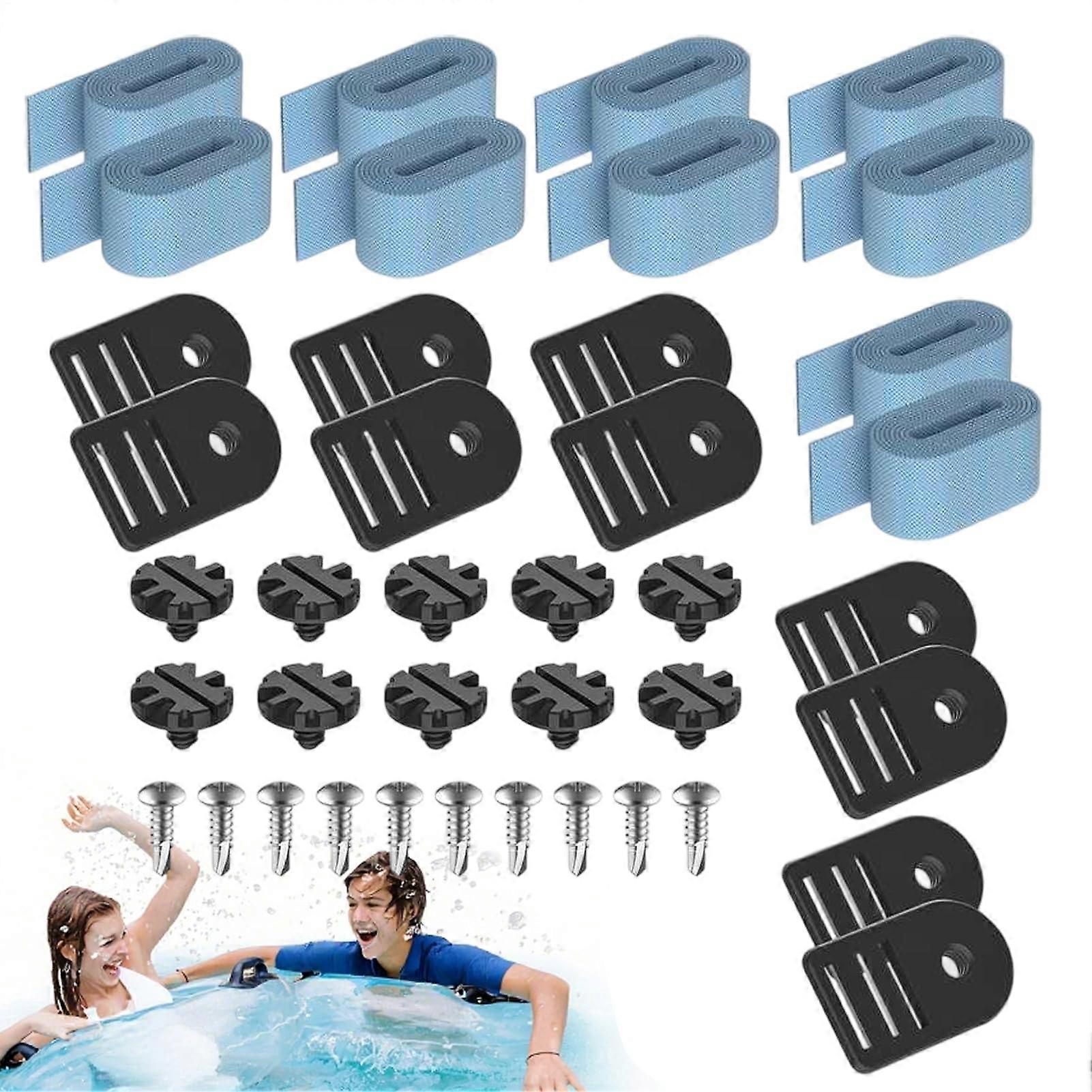 Solar Pool Cover Attachment Set with Quick Release Straps for Reel System and Outdoor Swimming Pools
