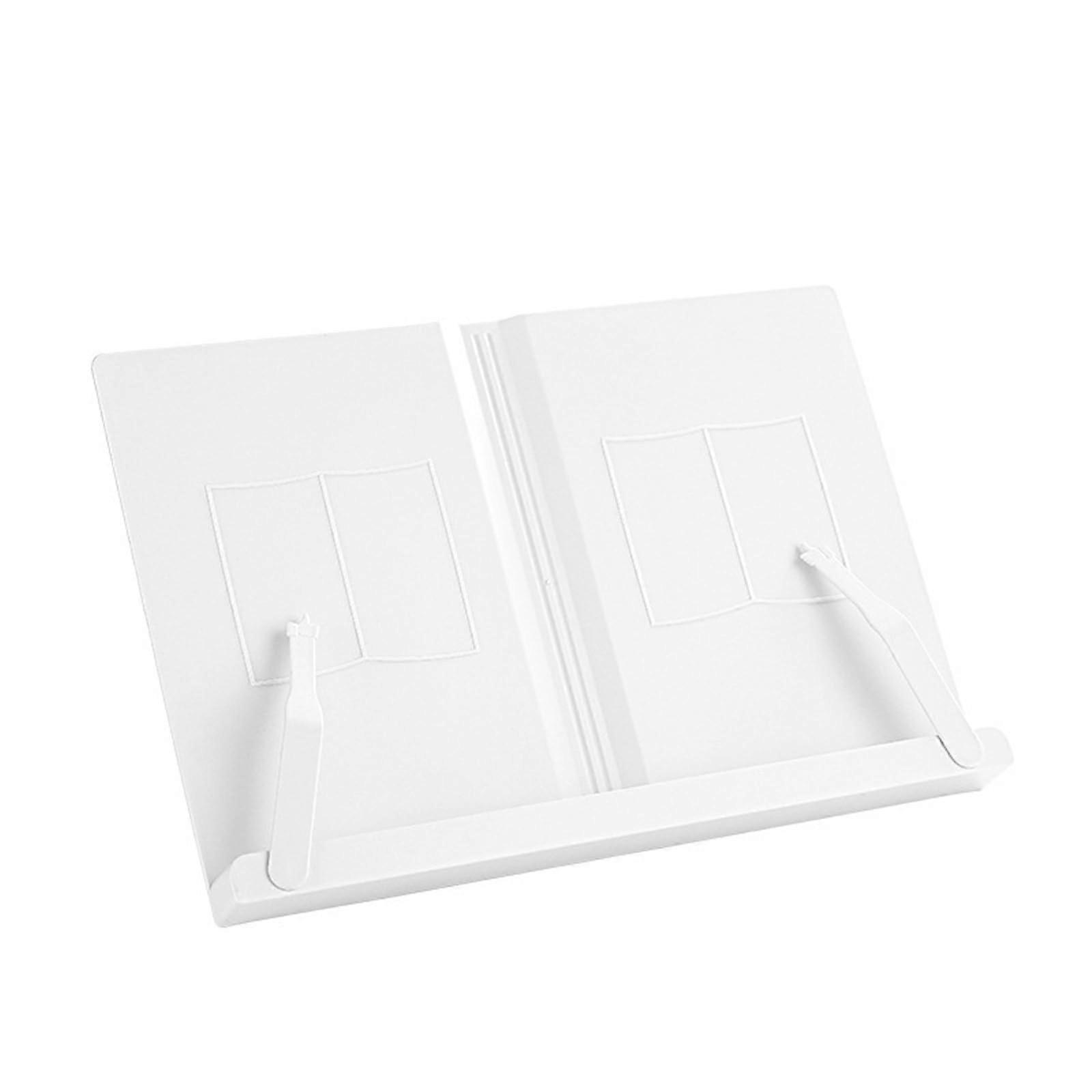 Adjustable Reading Stand with Side Clips, Ergonomic Book Holder for Tablets, Cookbooks, Sheet Music, Lightweight ABS in White
