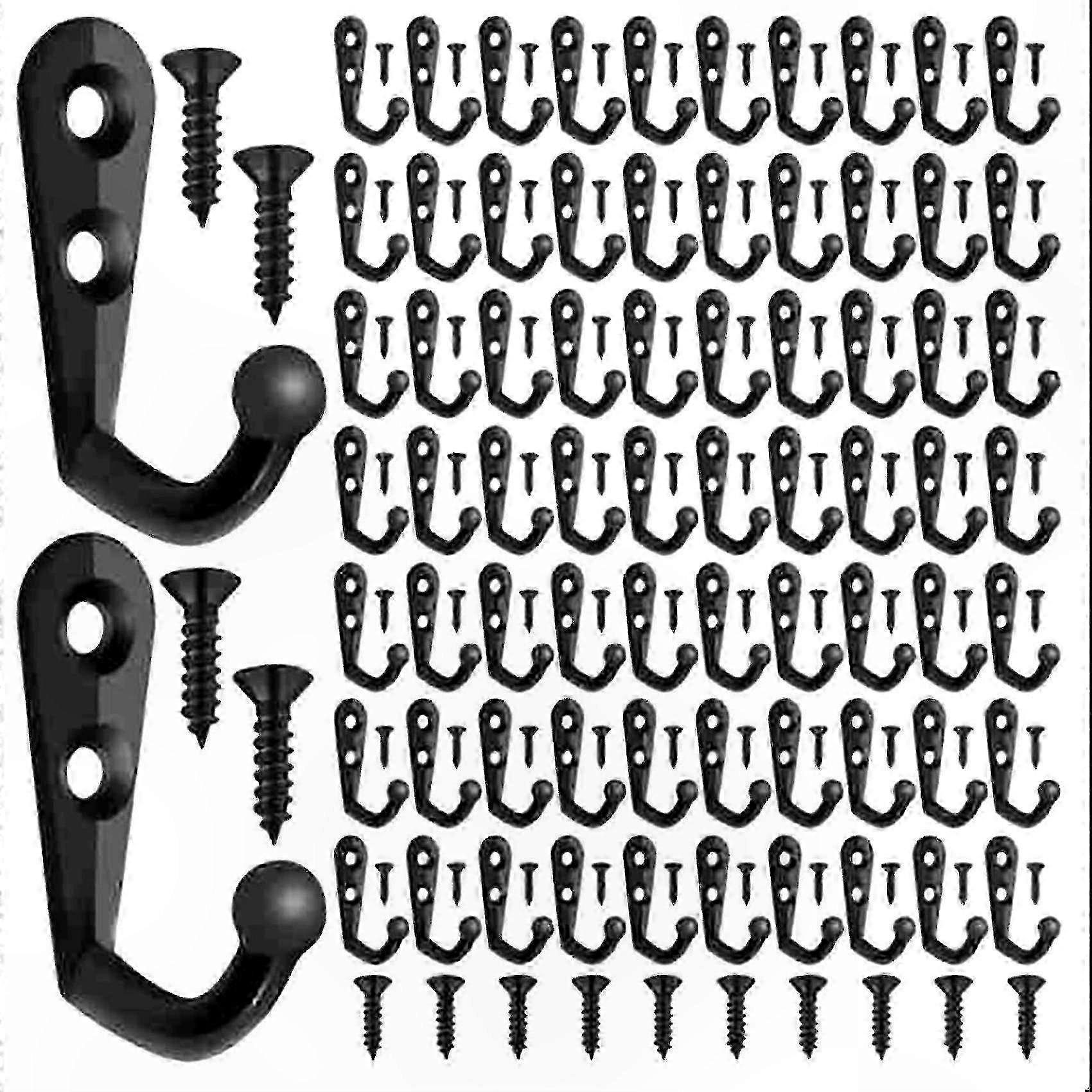 100 Double-Hole Robe Hooks with 210 Screws for Wall Mounting
