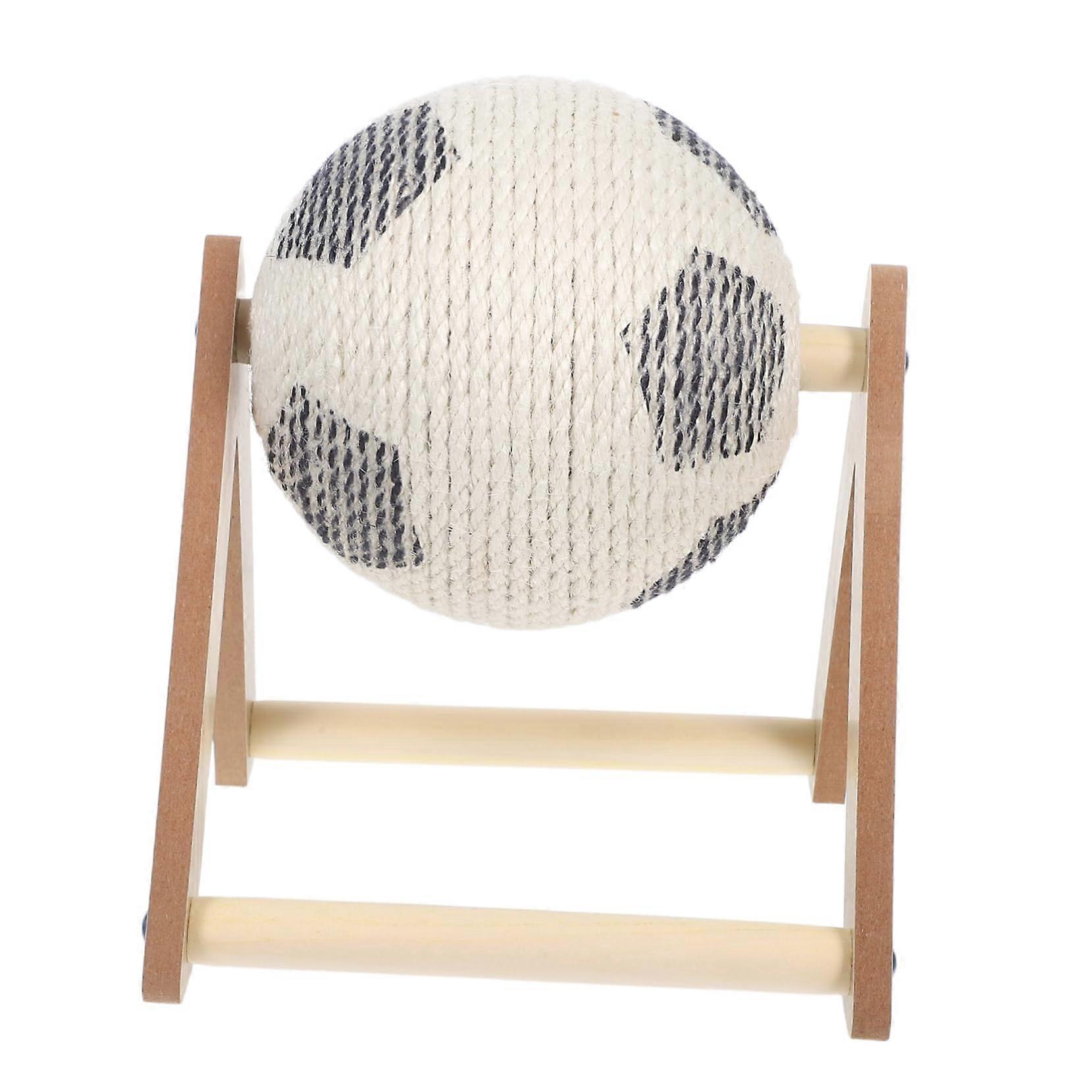 Interactive Cat Toy Sisal Scratch Ball with Wooden Base for Exercise and Claw Care Natural Color