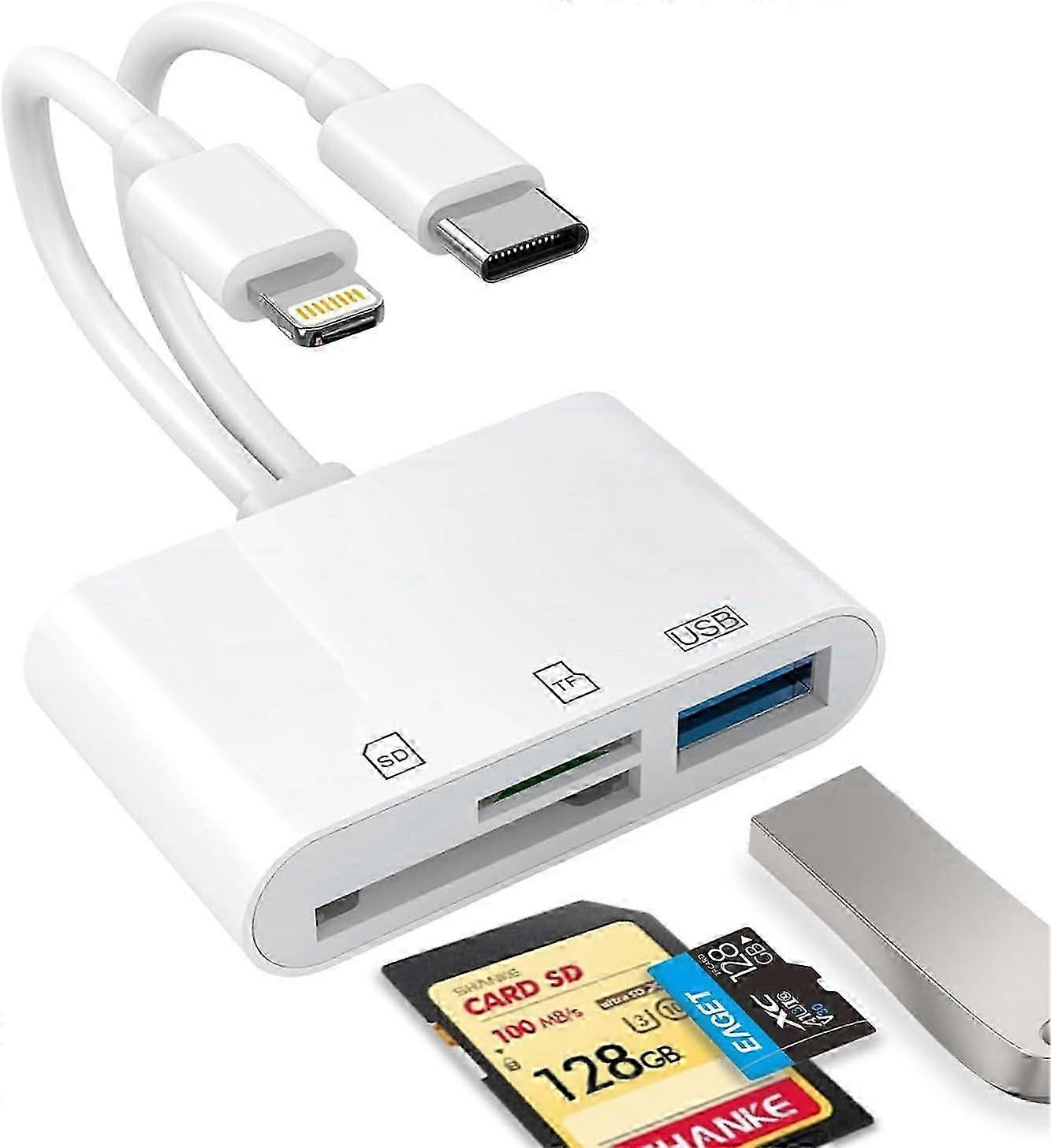 2025 Dual Port SD Card Reader - Lightning & USB C Compatible for iPhone & iPad