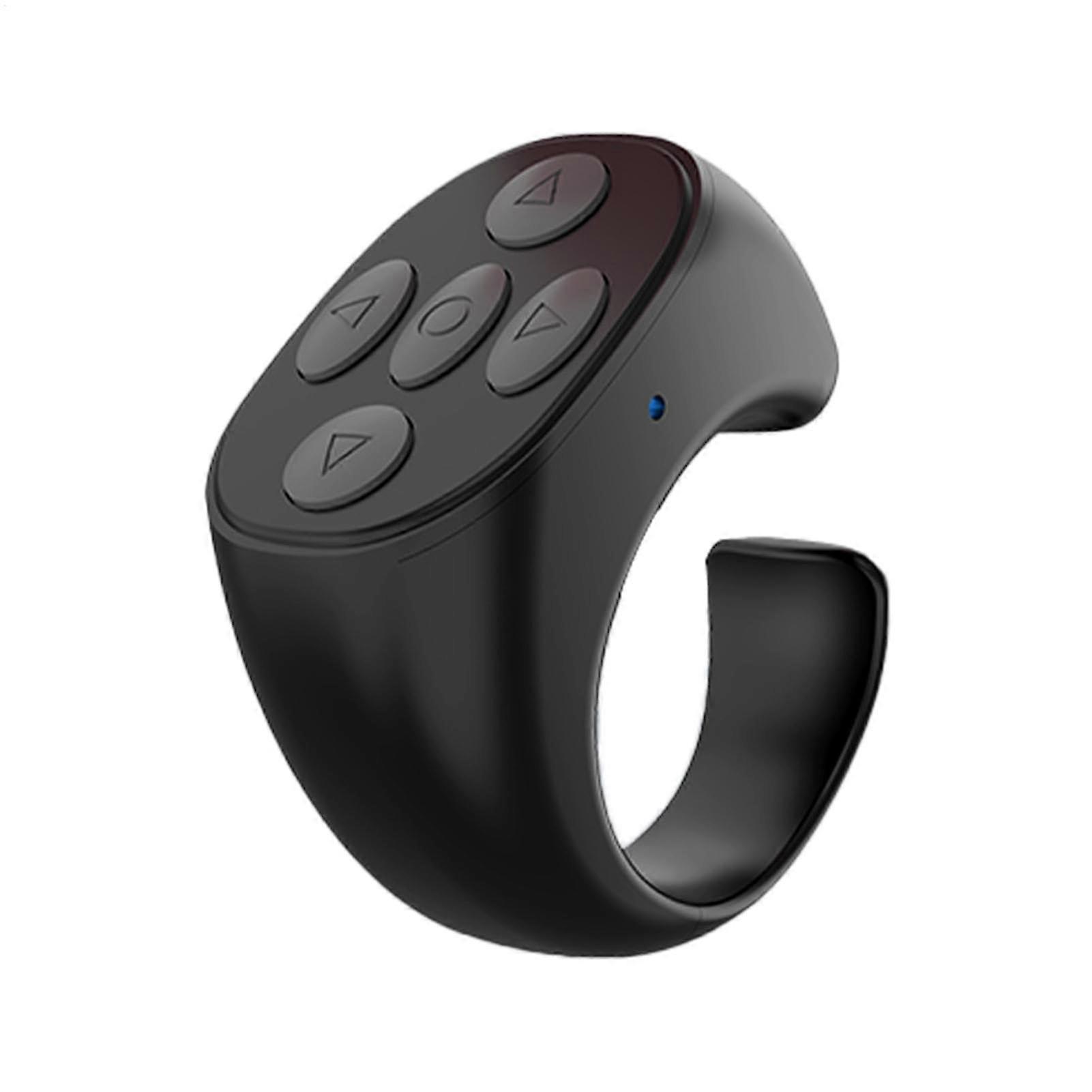 Wireless Remote Page Turner and Camera Shutter Control Ring for Phones, Rechargeable Black