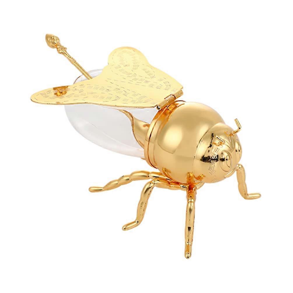 Classic Bee-Shaped Honey Jar with Dipper, Golden, 14cm x 9.6cm, Elegant Design for Spices, Sweets, and Sugar