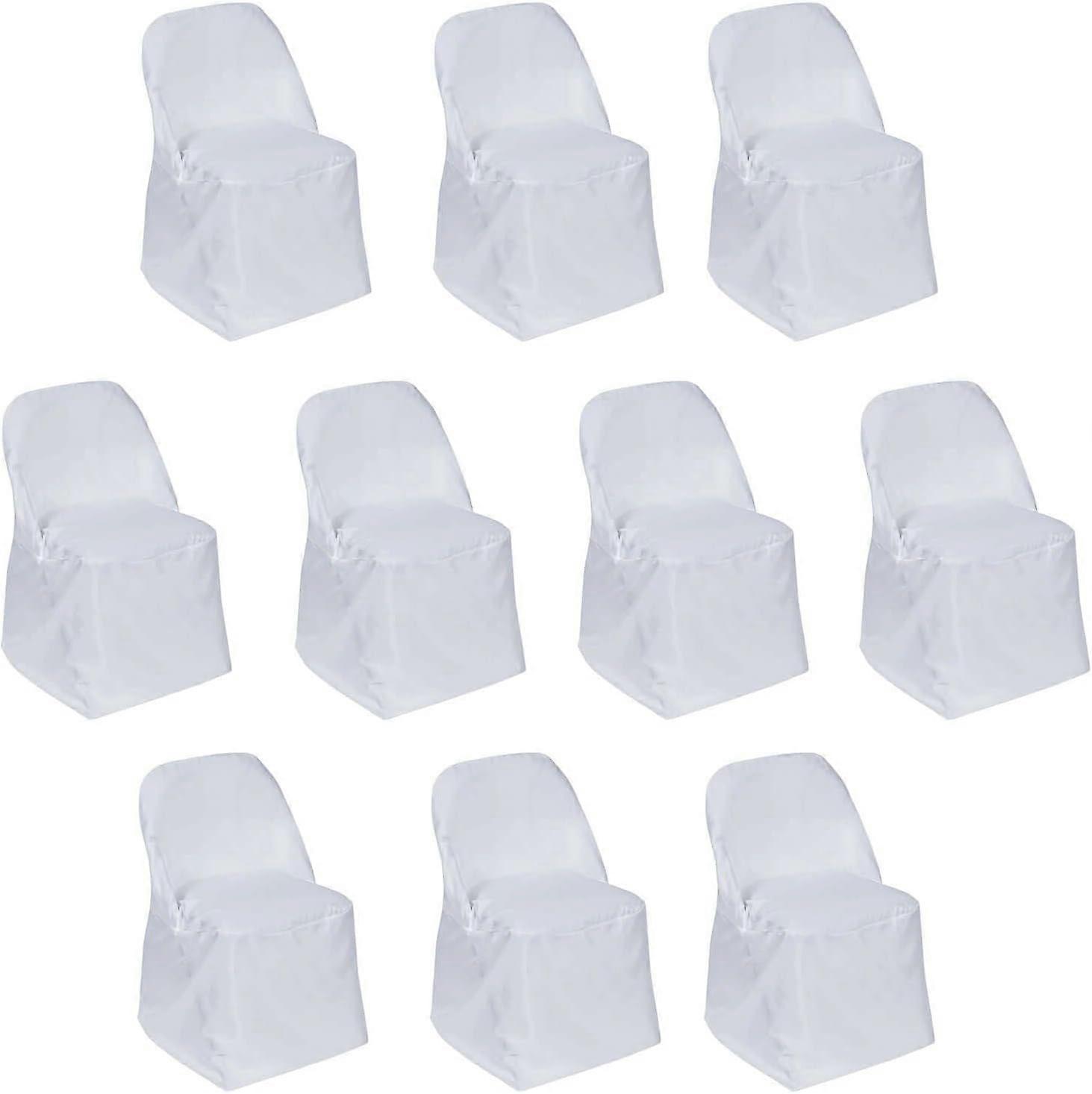 10 Pack White Polyester Folding Chair Covers, Reusable Stain Resistant Slip On
