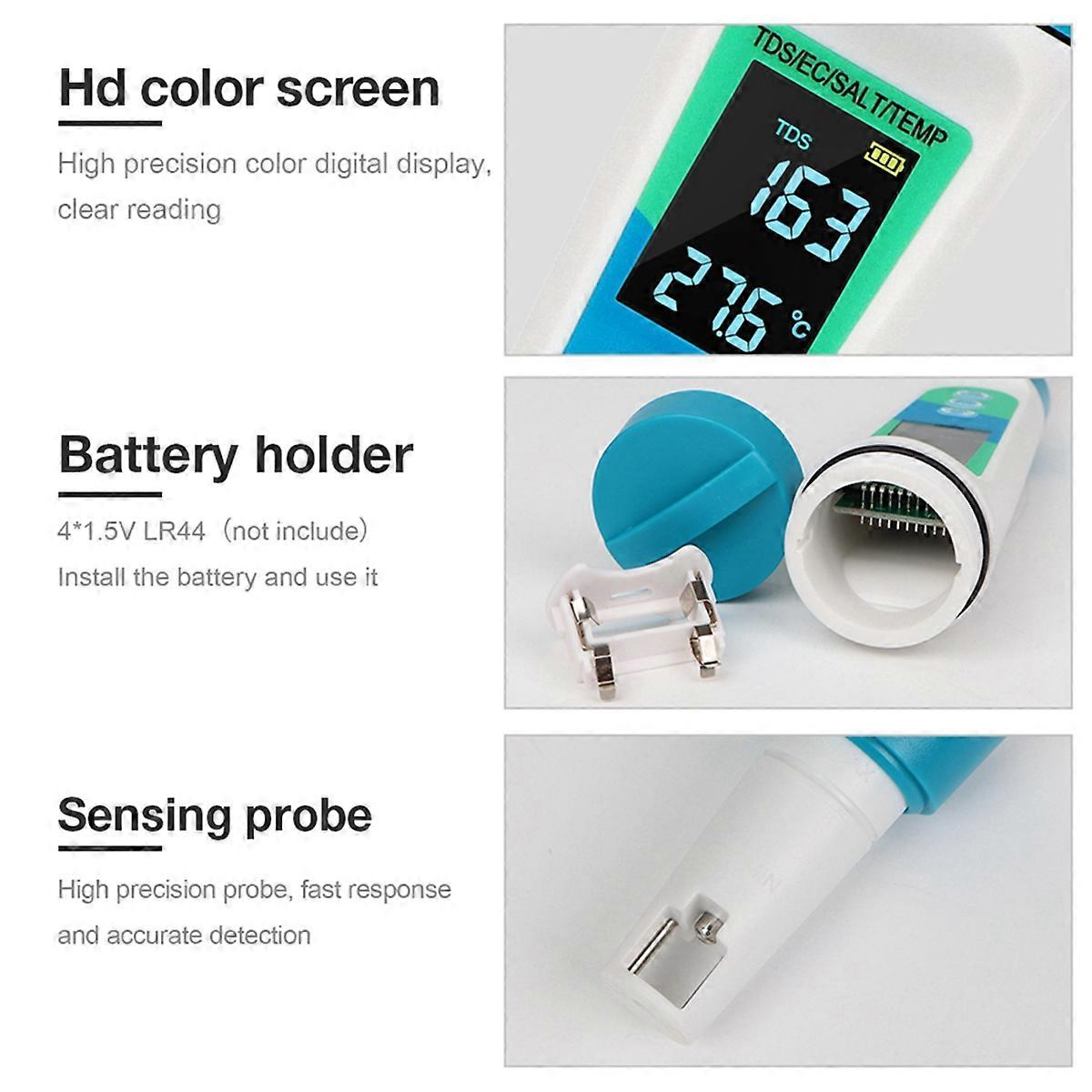 4-in-1 Digital Salinity Meter TDS/EC/SALT/TEMP Precision Detector Water Conductivity Tester Pool Wat