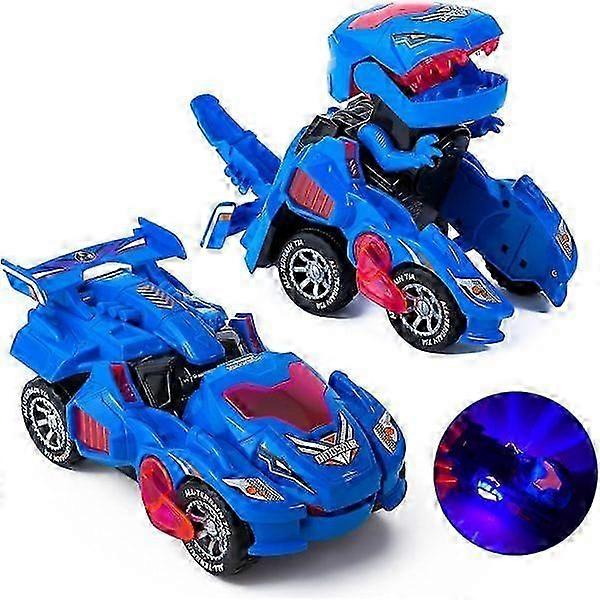 Dinosaur Transforming Car Electric Dinosaur Toy Automatic Transforming Dinosaur Car with Flash and Sound Suitable for 3-7 Years Old Blue