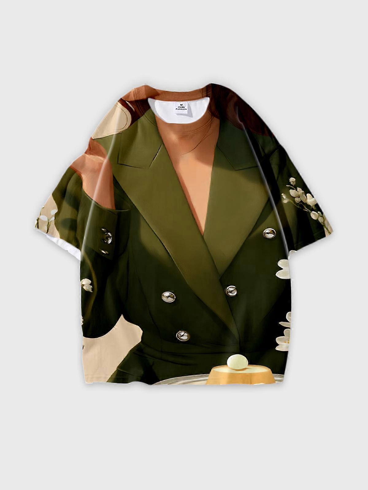 T-Shirt Round Neck, Loose Short Sleeve Pattern Graphic Tee, Unisex Summer Casual Top V2762