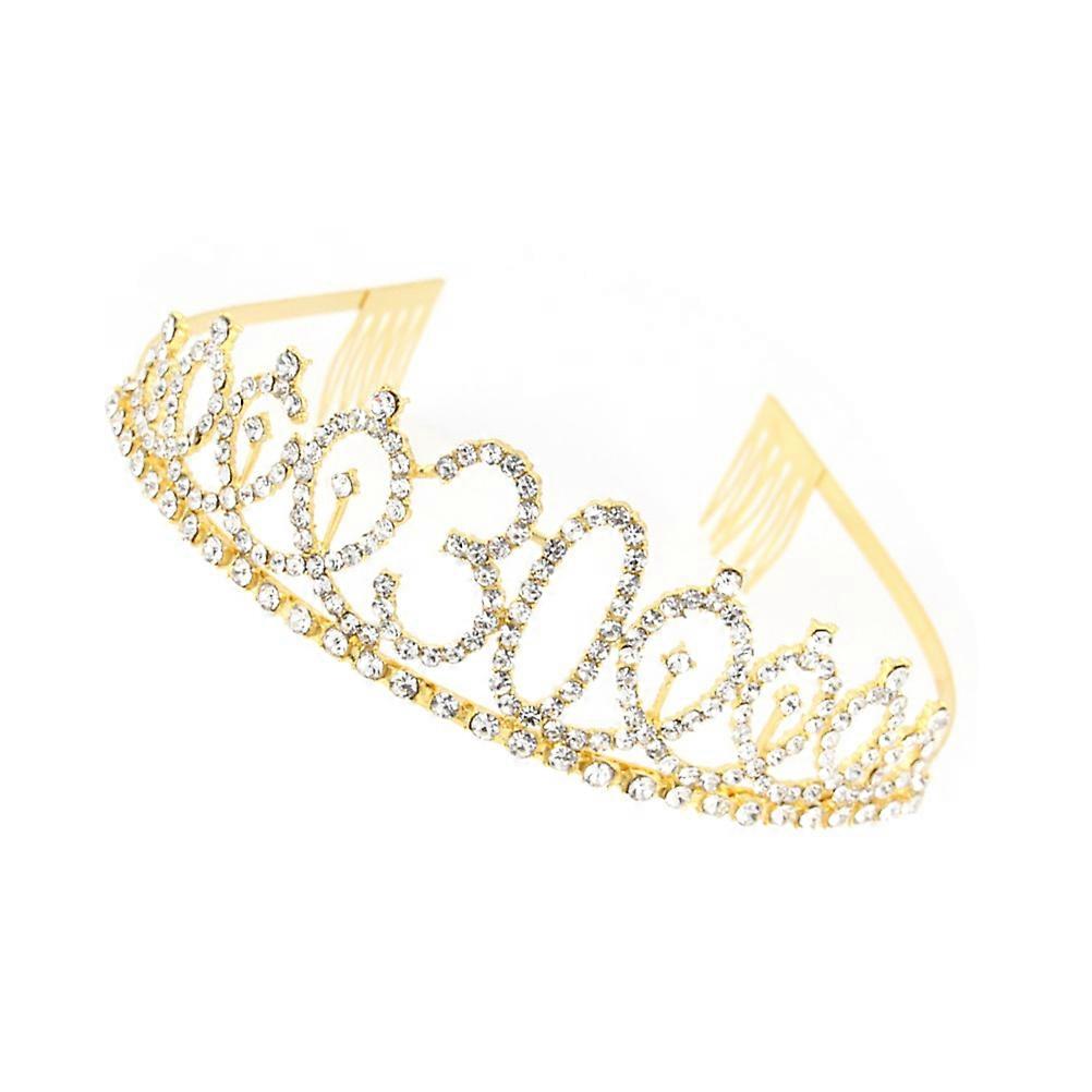 Rhinestone Crown with Alloy Insertion Comb for Birthday Decorations Golden 30th
