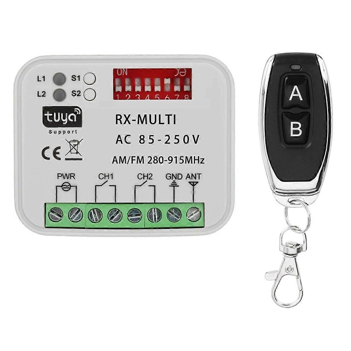 Tuya WiFi Garage Door Switch 280-915MHz Multi-Frequency Control Receiver AC 85-250V Universal with 433mhz Remote