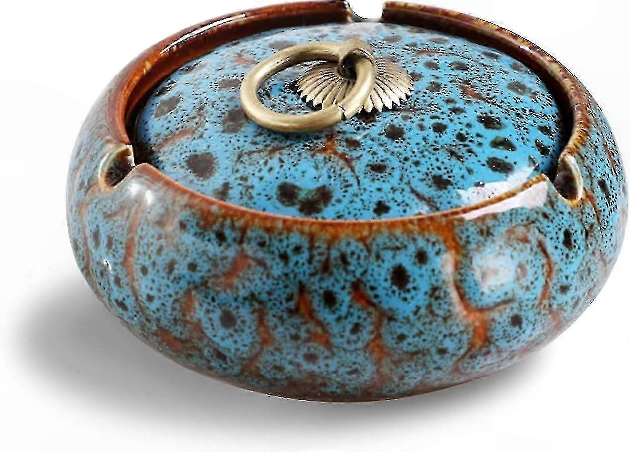 Windproof Ceramic Ashtray with Lid for Indoor and Outdoor Use