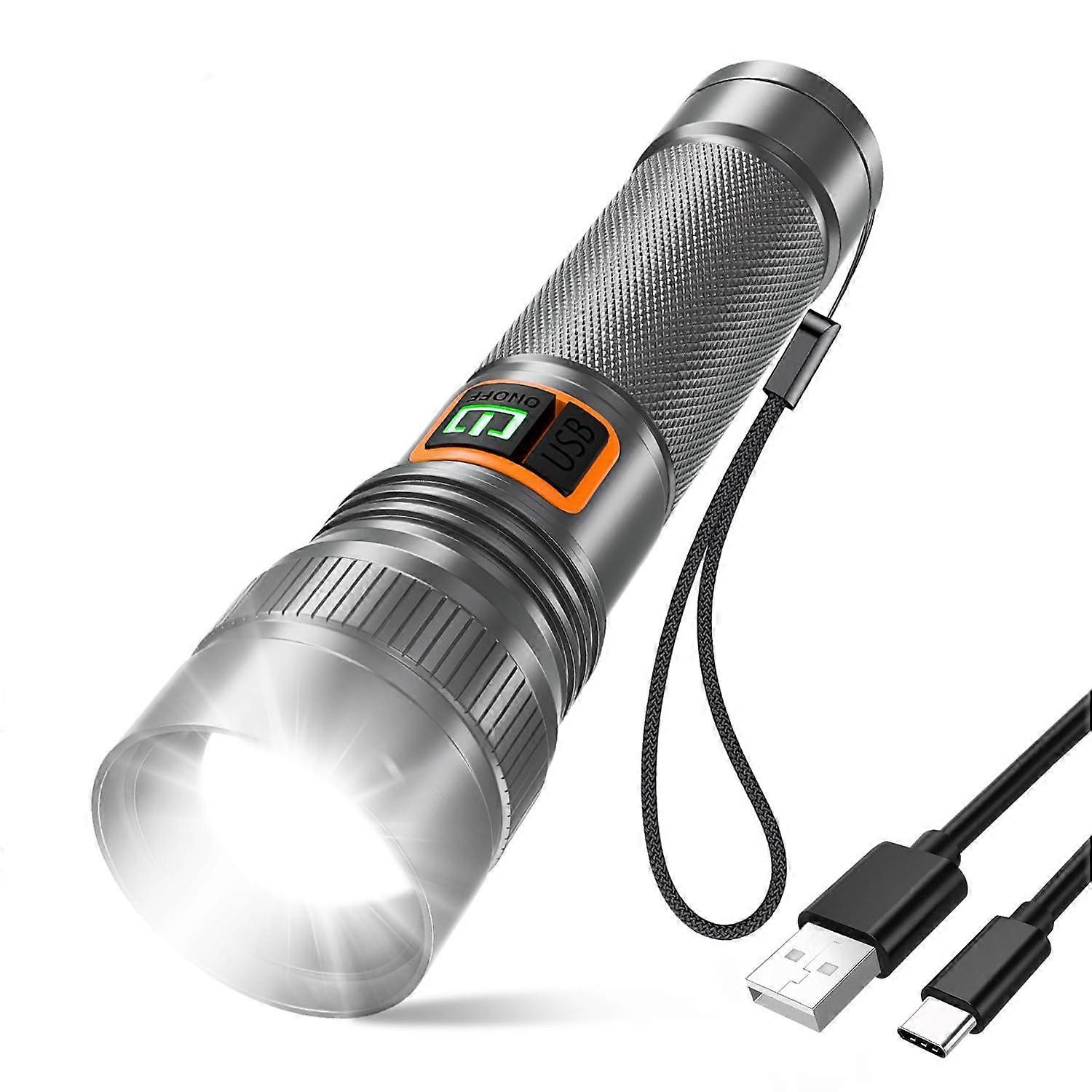 Rechargeable Flashlights 10000 High Lumens, Super Bright Small Spotlight LED Flash Light Long Throw Pocket Tactical Flashlight Zoomable Waterproof for