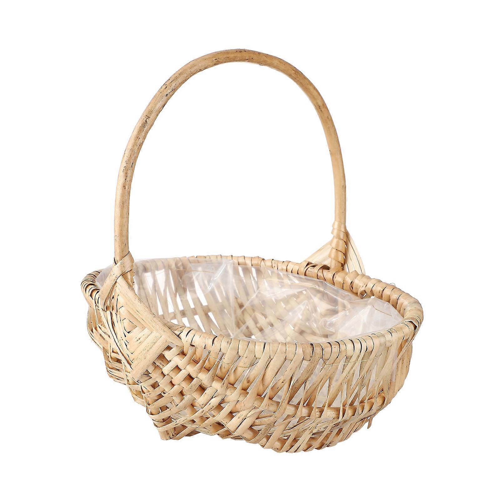 Handheld Rattan Flower Basket, Waterproof, Rustic Brown, S/L