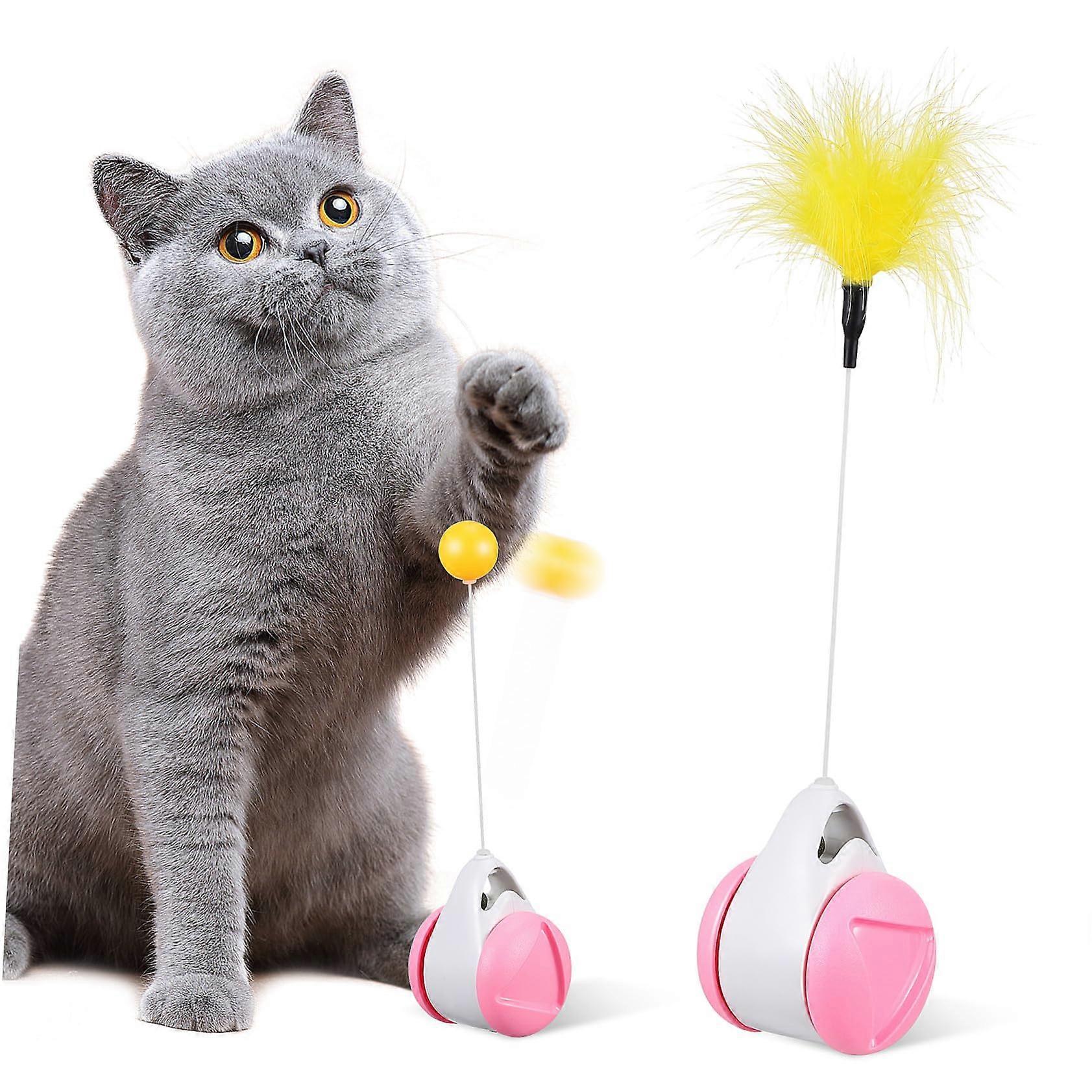 Interactive Cat Teaser Car Pink White Safe Plastic Indoor Kitten Teaser Toy For Coordination And Balance