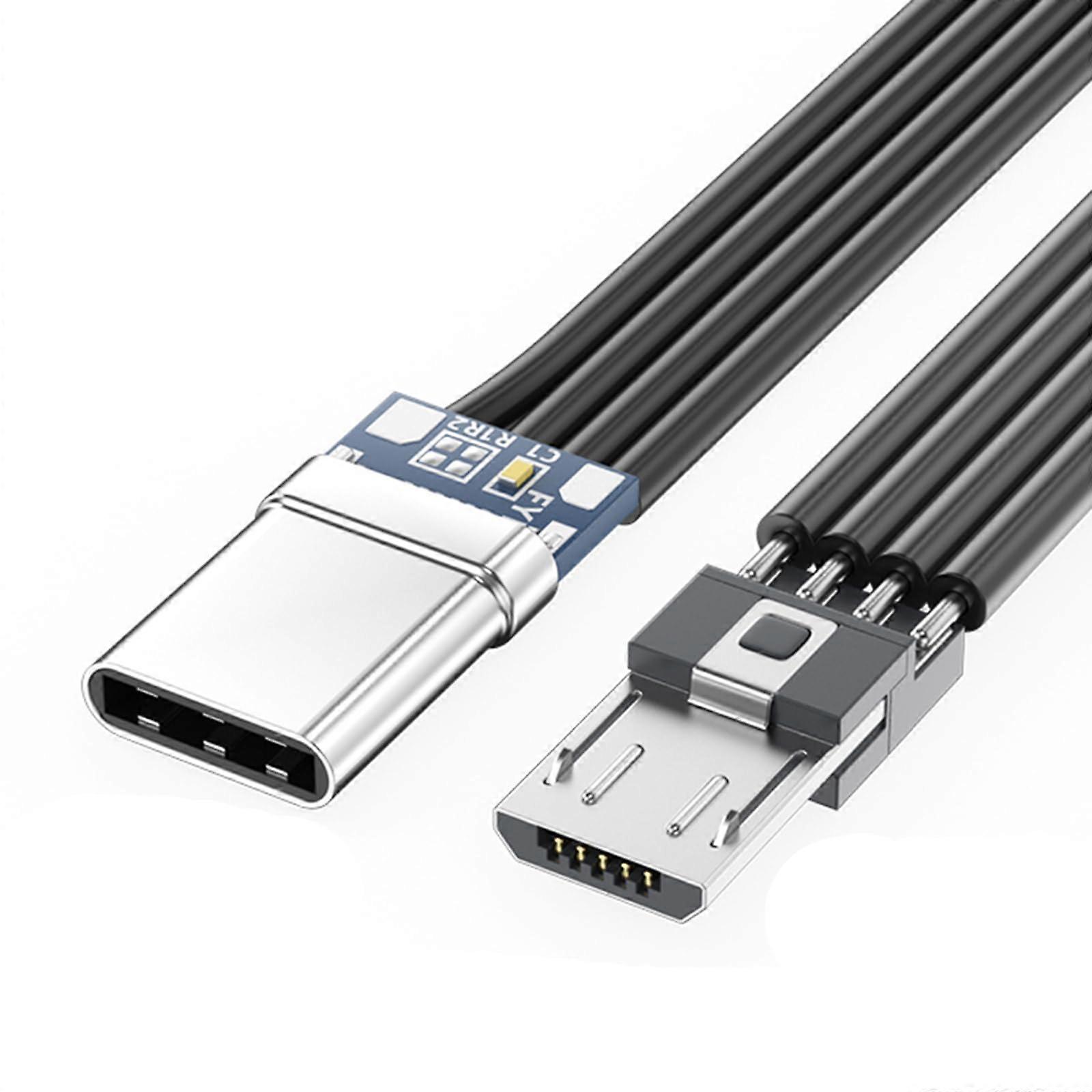 USBC to MicroUSB, 50 Cm Flat Thin Ribbon FPC Cable, USB TypeC 90 Degree to MicroUSB, Data and Charging, Straight Head