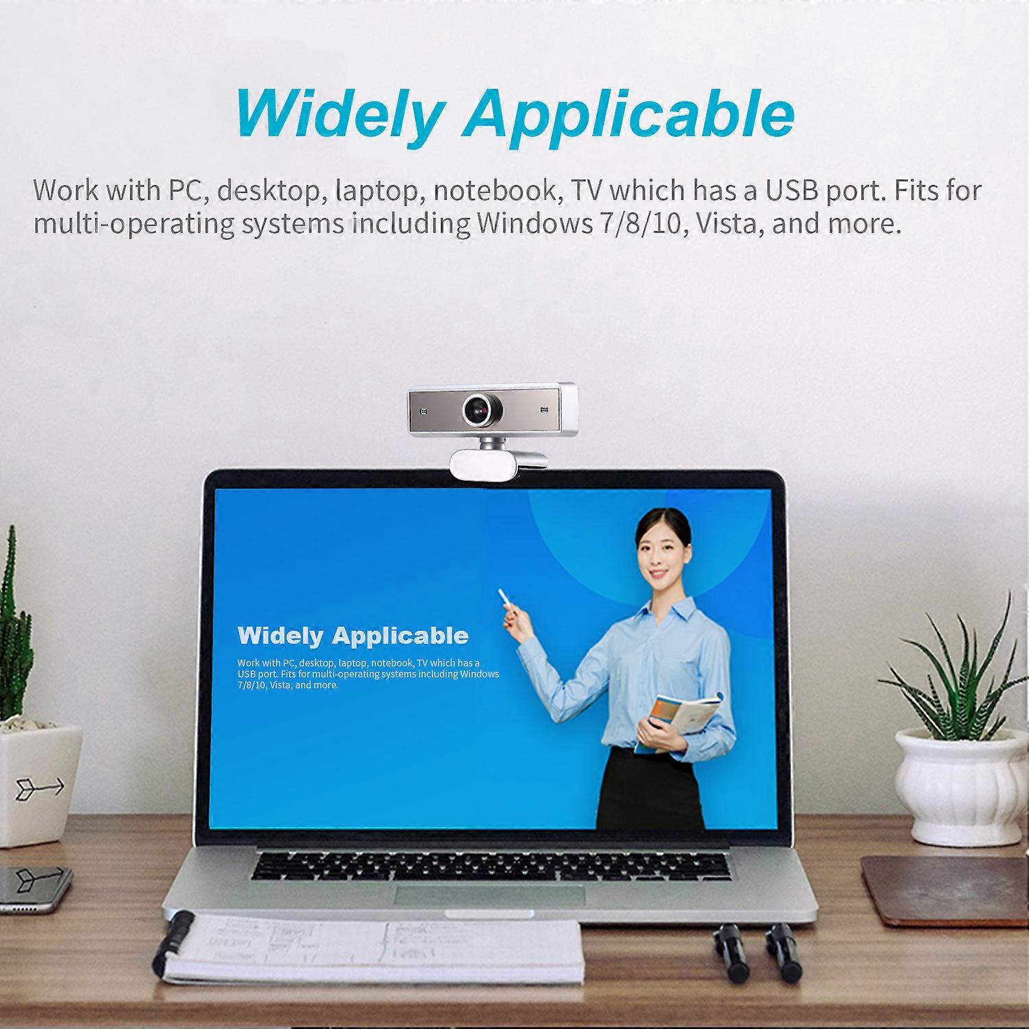 480P USB Webcam with Microphone, 360° Rotatable Clip-On White Camera