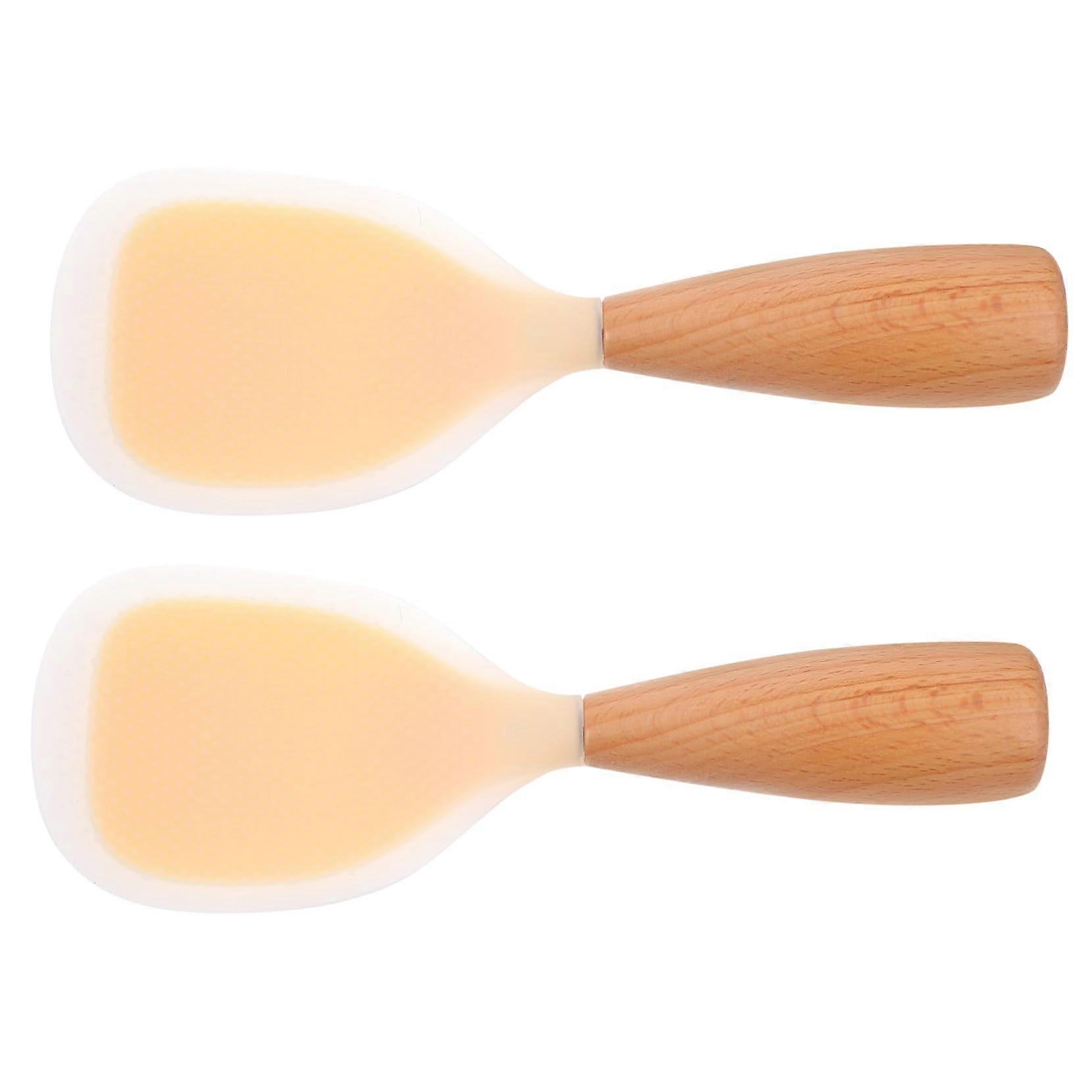 Silicone Rice Spatula 2Piece Set With Wooden Handle Heat Resistant Non Slip Rice Paddle Serving Spoon For Kitchen