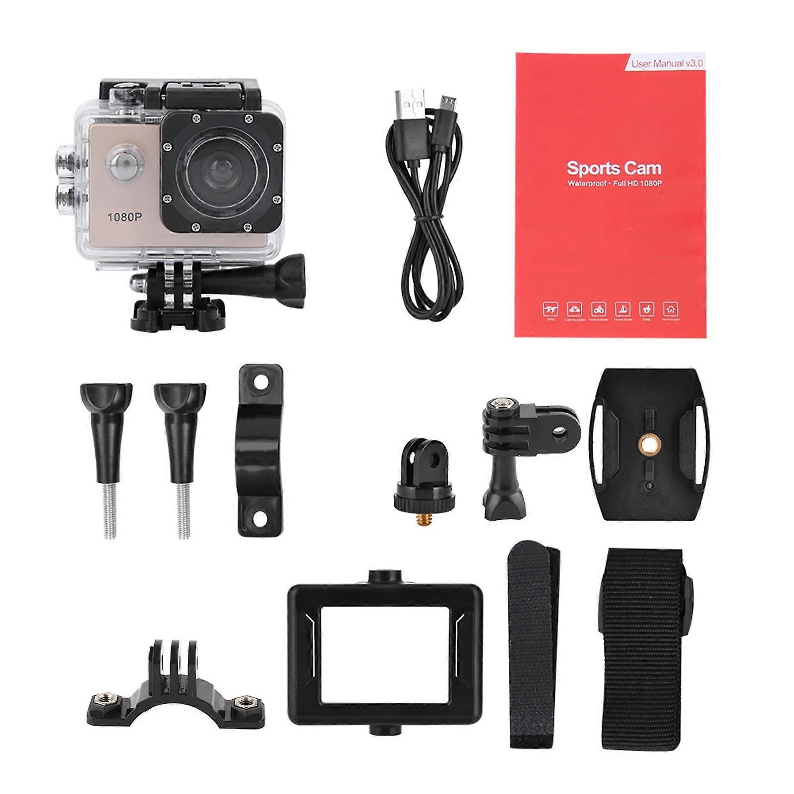 Caméra d'action sport 1080p HD avec écran LCD 2 pouces, étanche à 30 m, avec batterie