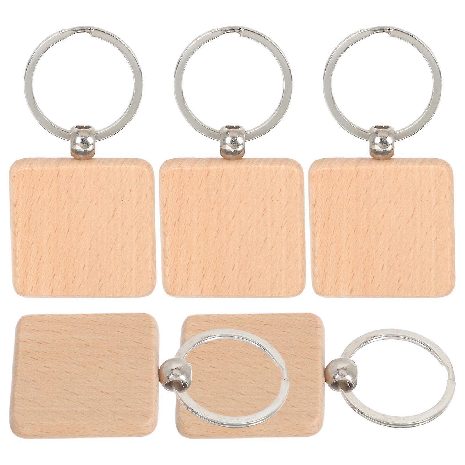 Blank Key Tags Wooden Square for Craft Enthusiasts Light Brown Material Name Tag 5Pcs