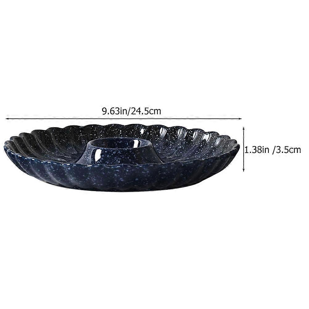 Blue Ceramic Sushi Plates for Serving with Sauce Dip Dish for Home