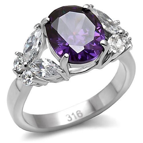 High polished (no plating) Stainless Steel Ring with AAA Grade CZ in Amethyst for Women Style TK086