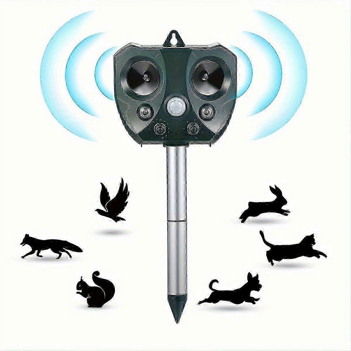 Solar-Powered Ultrasonic Animal Repellent with LED Flashing Light - Effective Deterrent