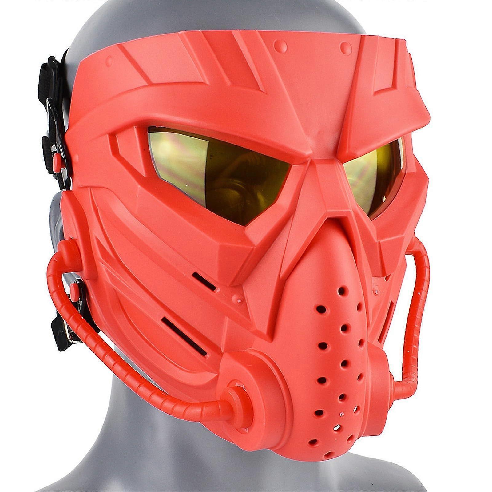 Skull Mask FullFace Facemask for Airsoft, Water Bombs, Hunting, Goggles Compatible, Red With Yellow Mirror