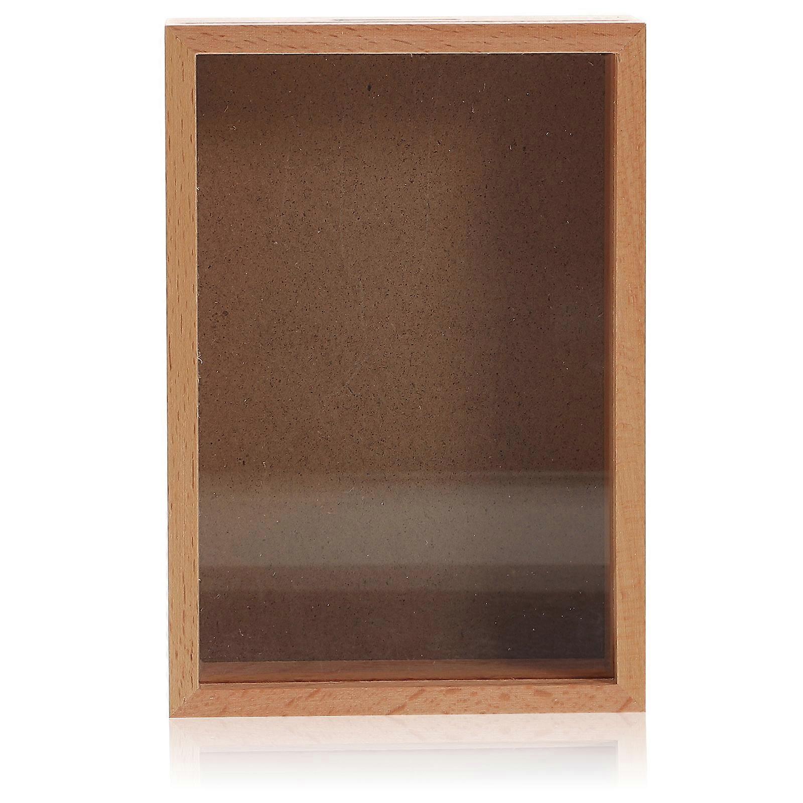 Light Brown Piggy Bank Wooden Frame Gift Item Coin Storage Rectangular 1Set