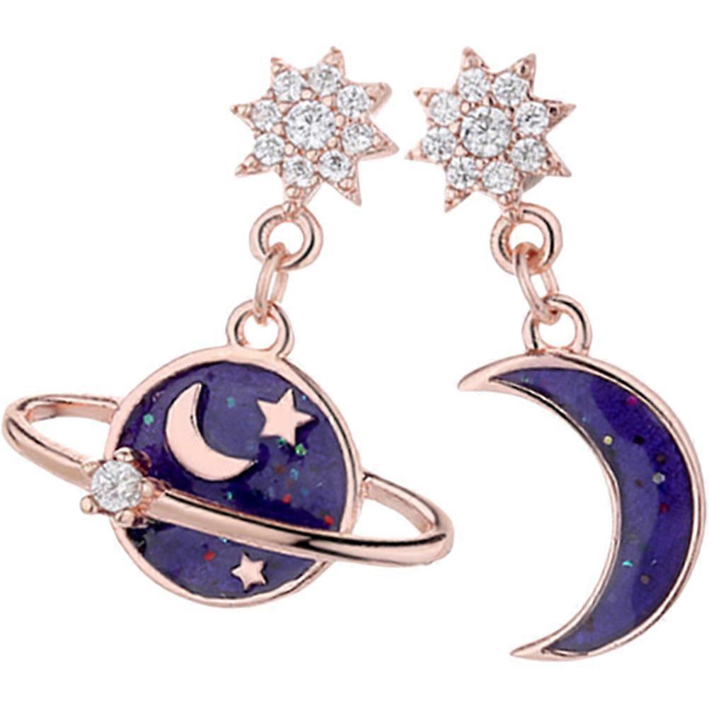 Elegant Asymmetrical Moon Star Earth Planet Earrings 5 Pairs For Women Holiday Use Available In Assorted Color With Excellent Workmanship