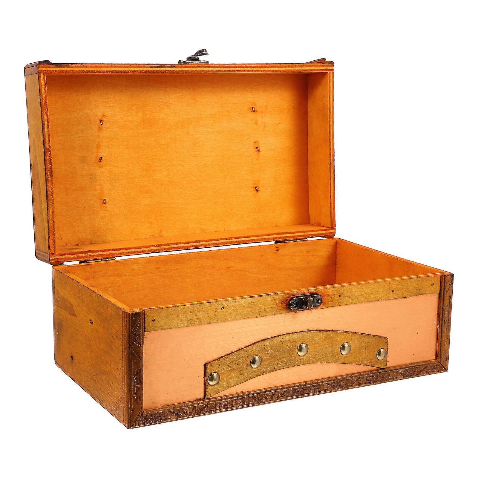 Vintage Wooden Storage Box for Storage Retro Treasure Box with Lock Latch