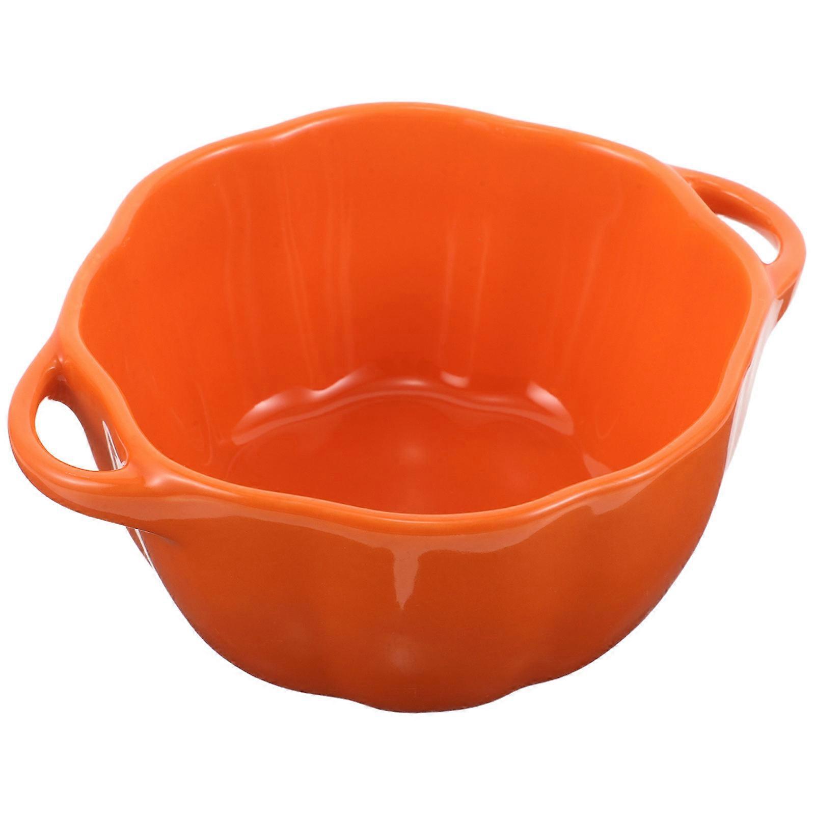 Ceramic Pumpkin Soup Bowl with Handles for Serving 3Pcs Halloween Style