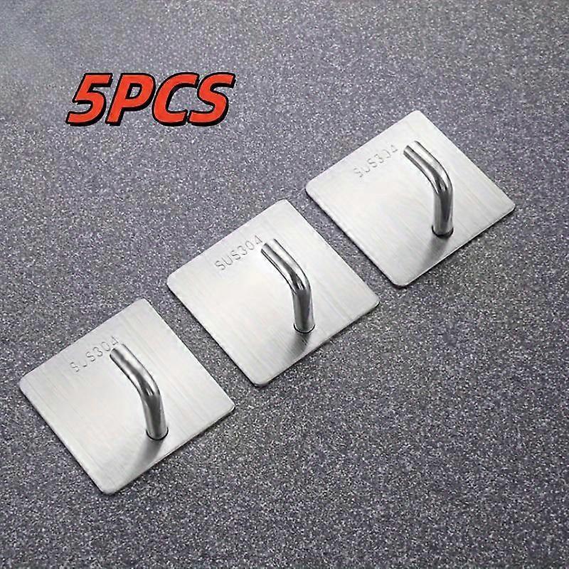 5PCS Heavy-duty Stainless Steel Adhesive Hook, No Need for Punching, Perfect for Towels, Clips, Practical Hooks