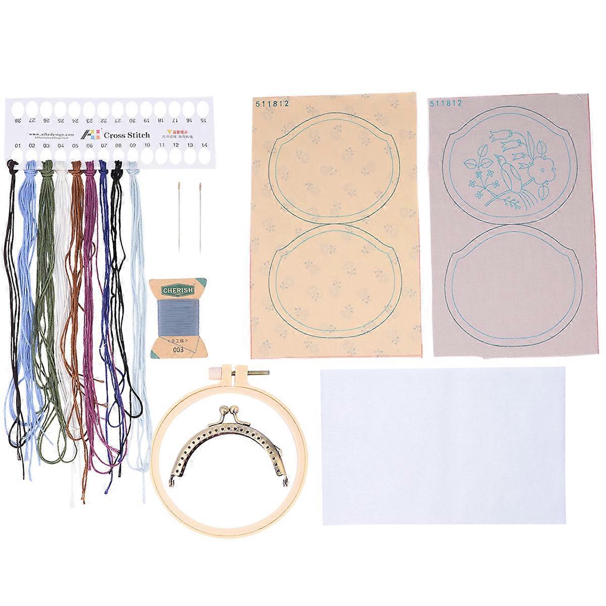 DIY Coin Purse Embroidery Craft Kit for Storage 2Sets with Pouch Tools