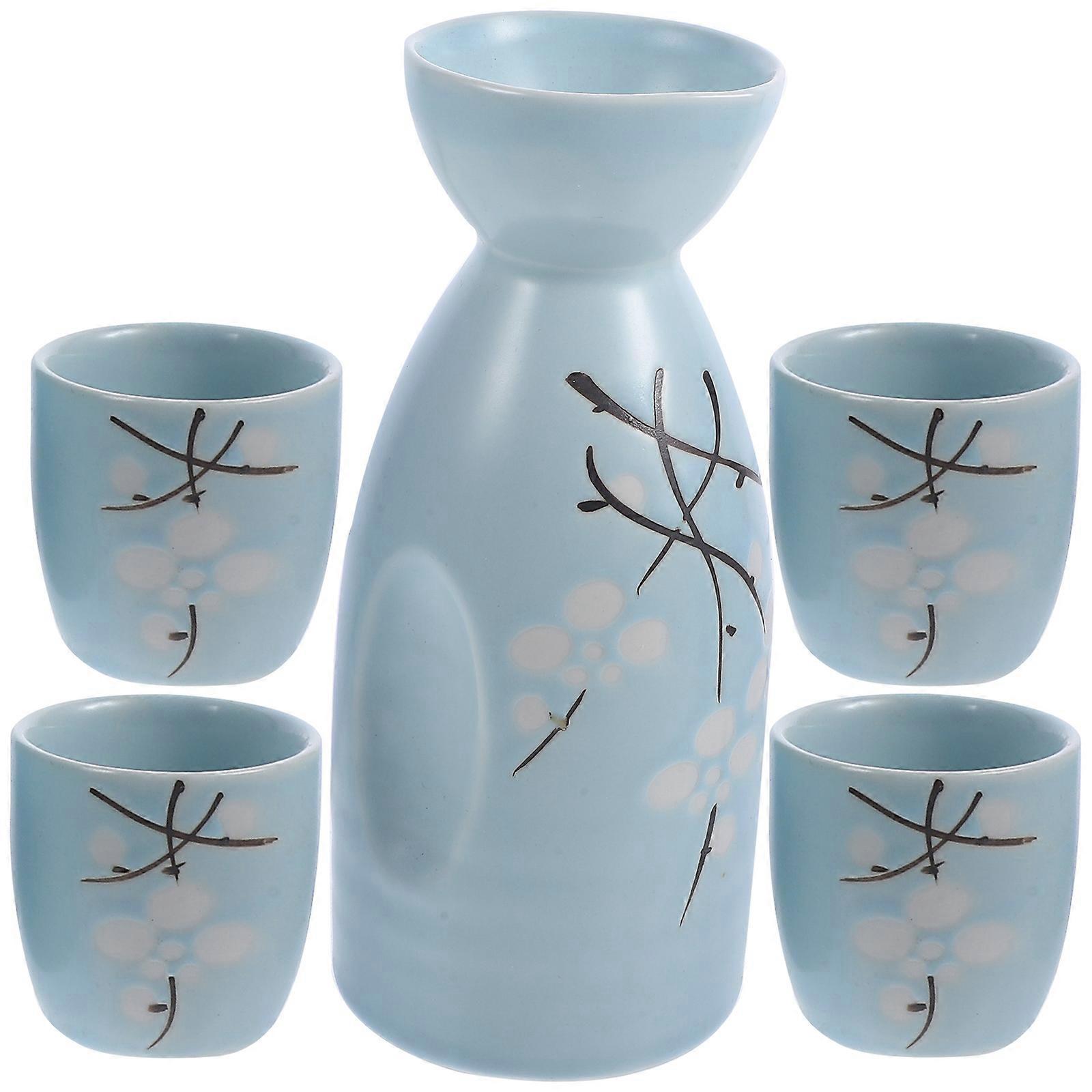 Blue Ceramic Sake Serving Set for Storage Use 2Pcs Wine Tea Pot Cups