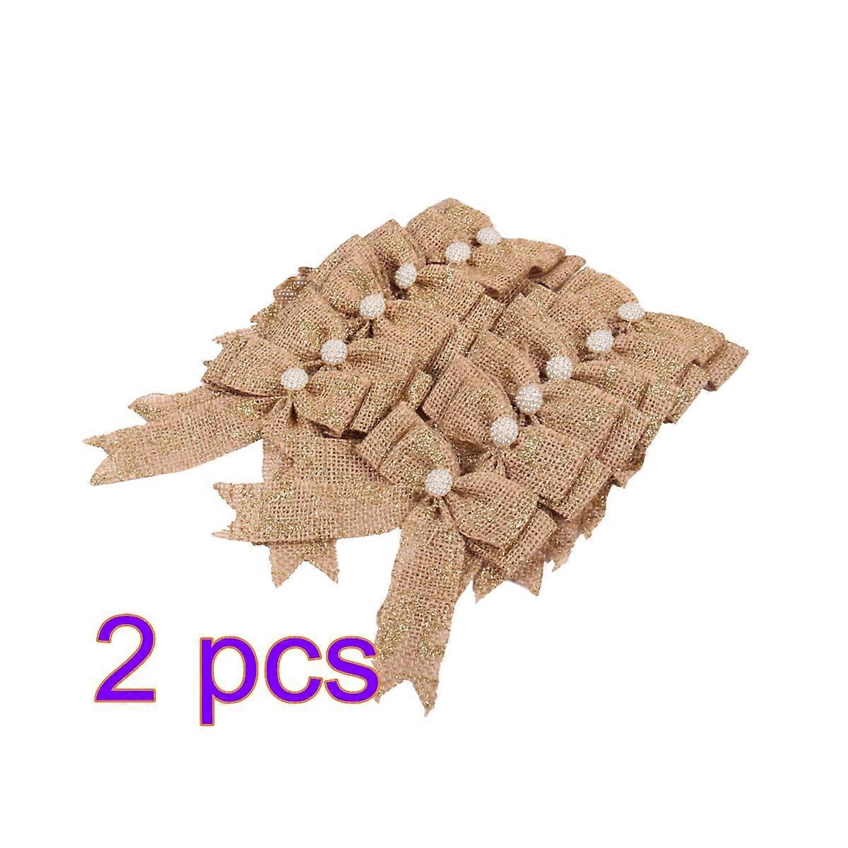 Basket Bows Burlap Bows for Home Decoration 24Pcs DIY Khaki Glitter