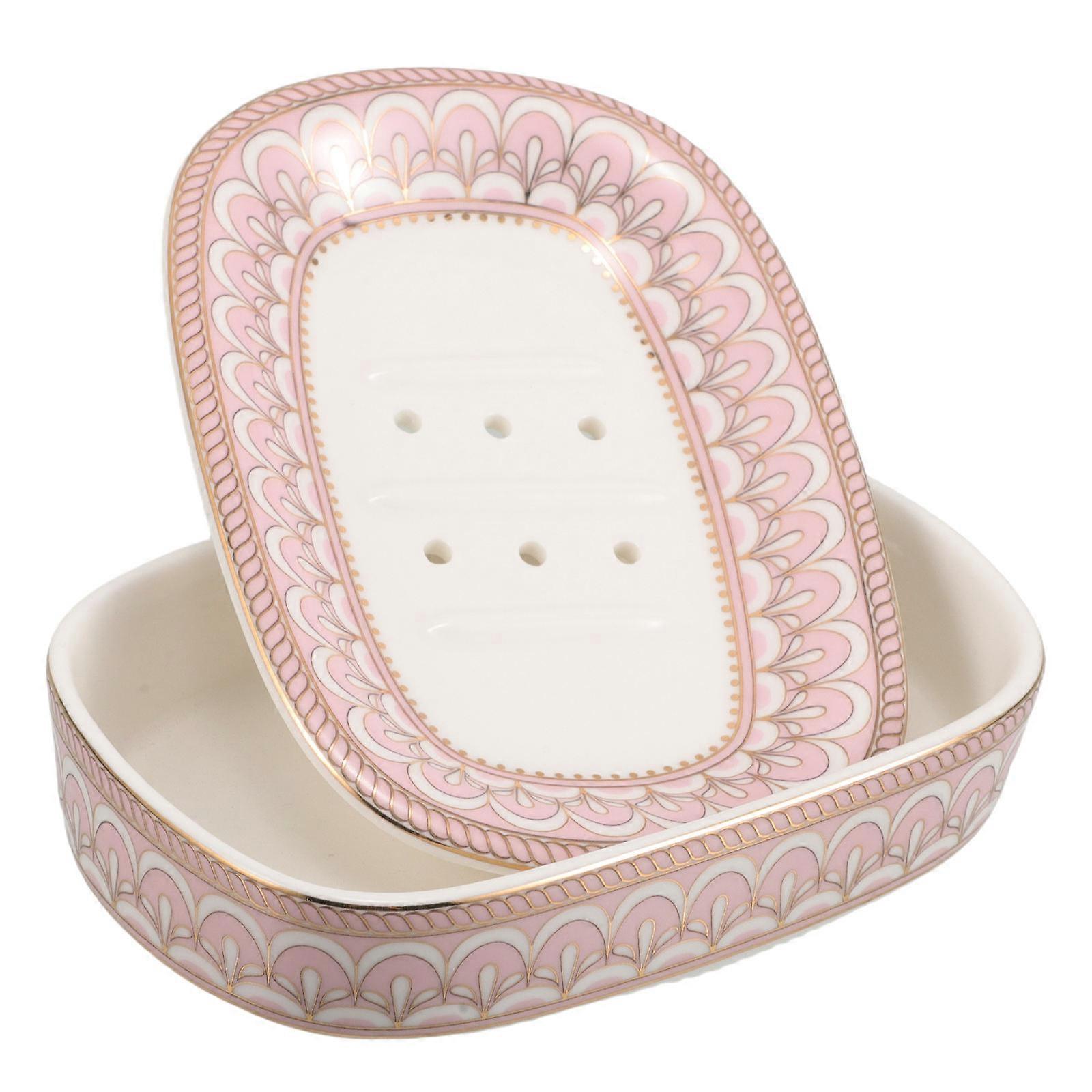 Pink Ceramic Soap Dish for Soap Holding 2Pcs Bathroom Tray