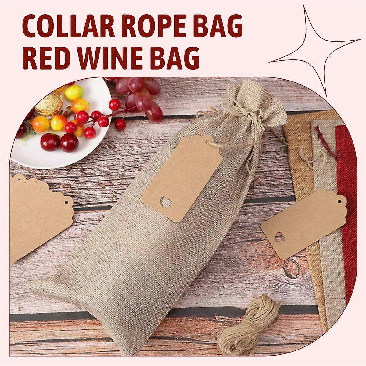 Burlap Wine Bags with Drawstrings,with Ropes and Tags (10 Pcs)
