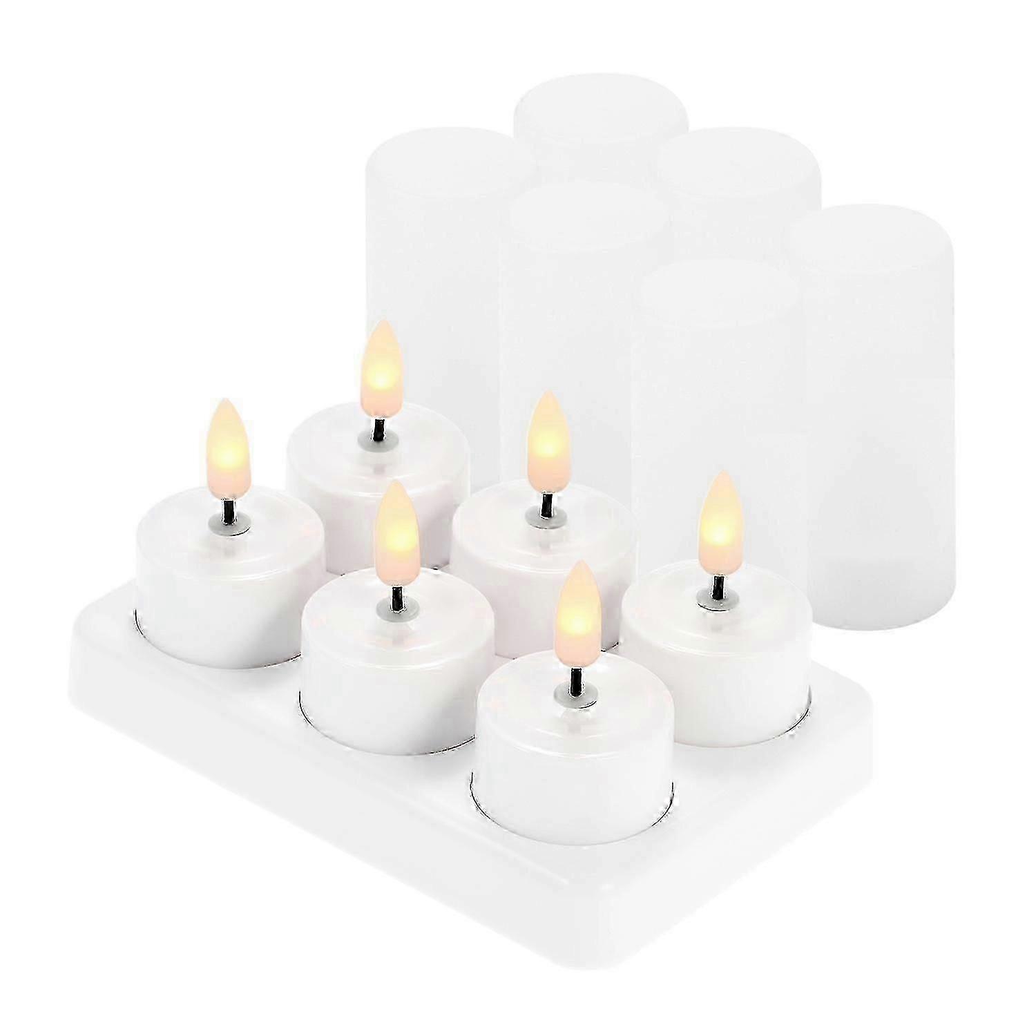 6 Pcs Rechargeable Flameless Candles Realistic Flickering Yellow Led Cordless Tealight Candles With Cs