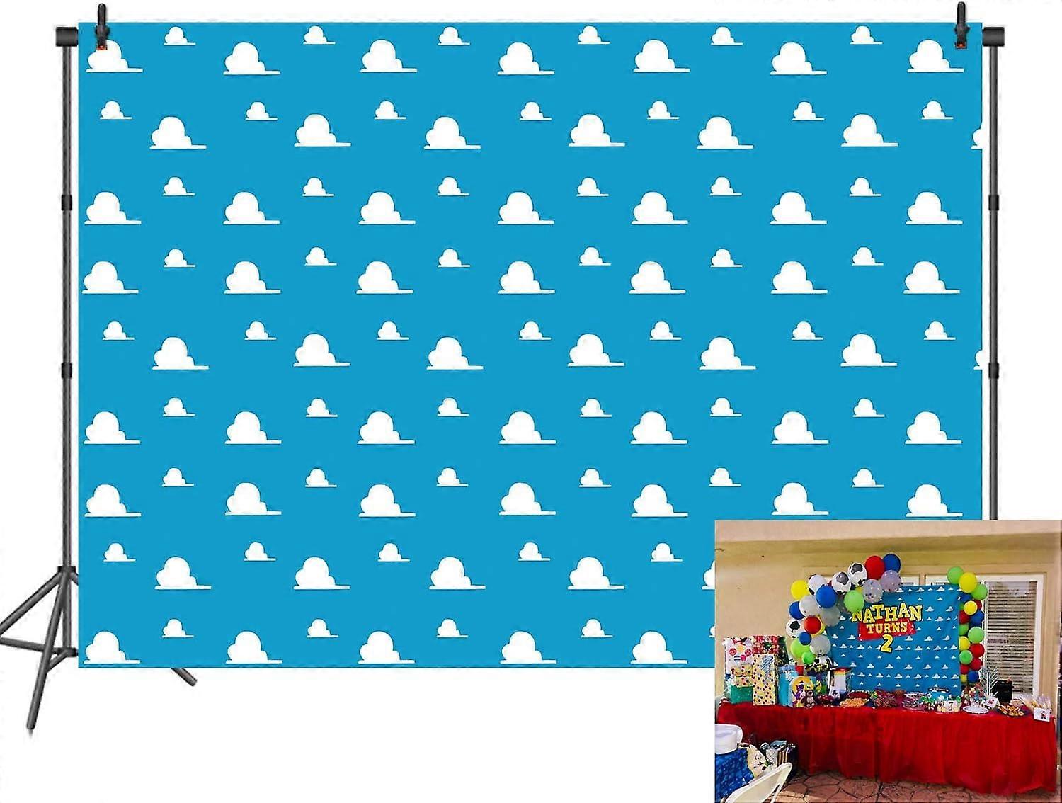 7x5ft Cartoon Blue Sky White Clouds Backdrop Toy Story Kids Birthday Party Boy Baby Shower Photography Background Photo Studio Props