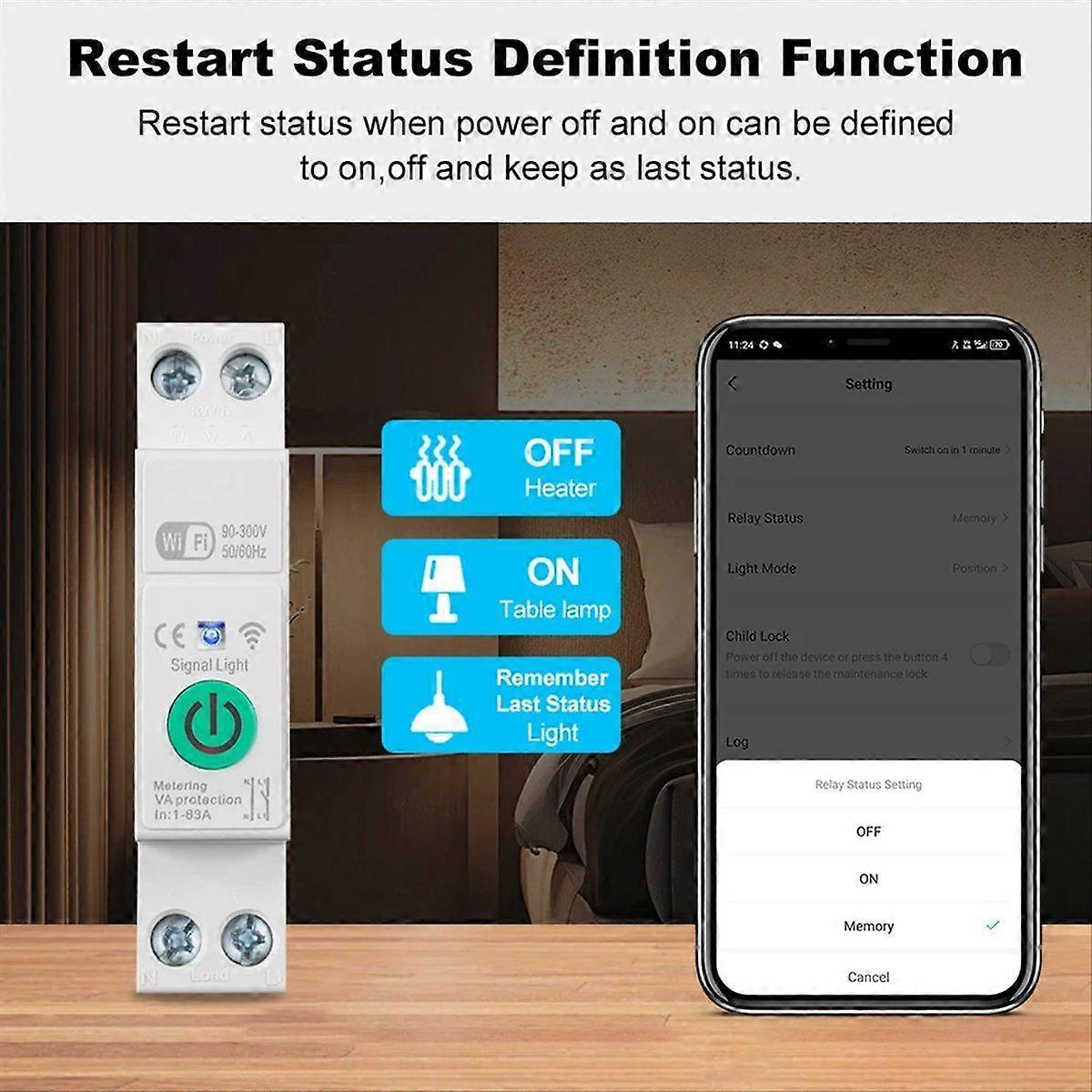 Tuya WiFi Smart Circuit Breaker 1P+N 63A Din Rail Switch