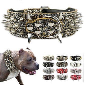 5cm breite Nieten-Hundehalsbänder für Pitbull Mastiff XL: Hals für 21-24\ goldbraun